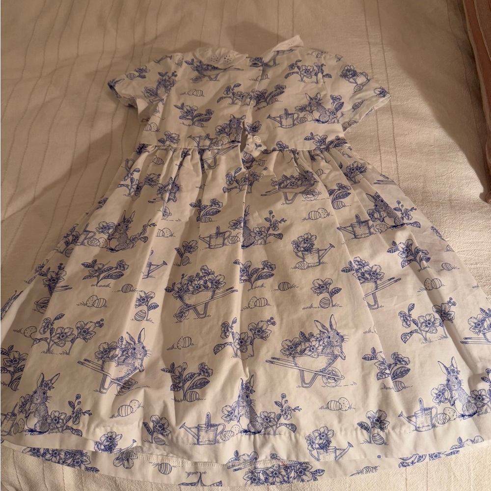 Adorable Easter Toile Kids Dress in Blue and White - Picture 3 of 4